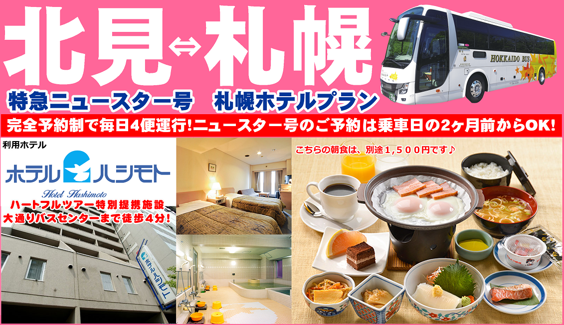 北見特急ニュースター号 札幌ホテルプラン ホテルハシモト