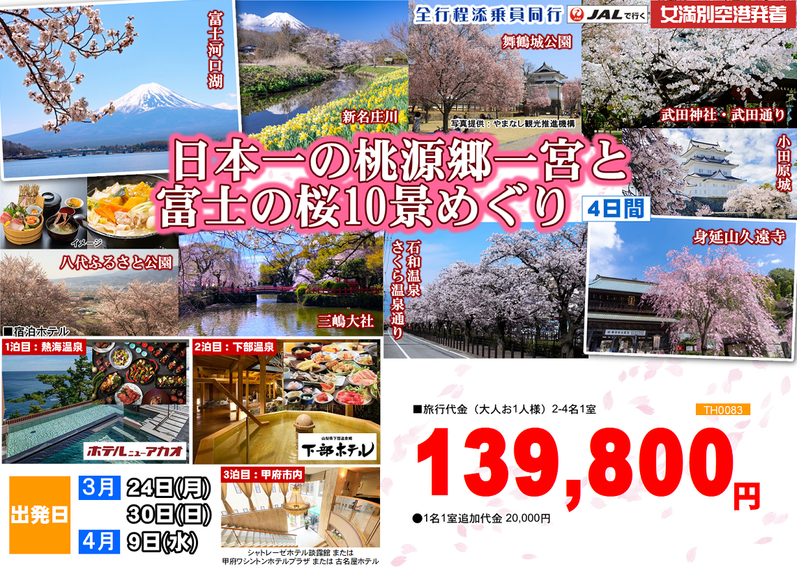 日本一の桃源郷一宮と富士の桜10景めぐり 4日間
